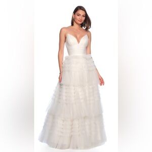 NET Anthropologie Mable White Tulle tiered ruffle Maxi Dress Medium